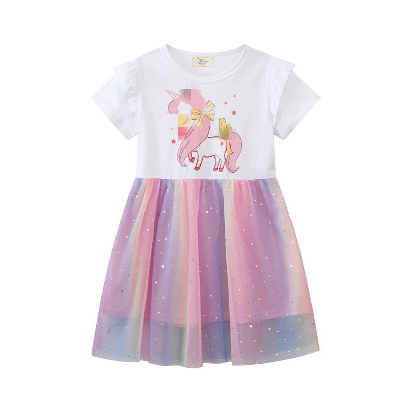 

26 Years Old Girls Short Sleeve Mesh Princess Dress - Summer & Spring Thin Gauze Skirt 5T for height 100-110cm