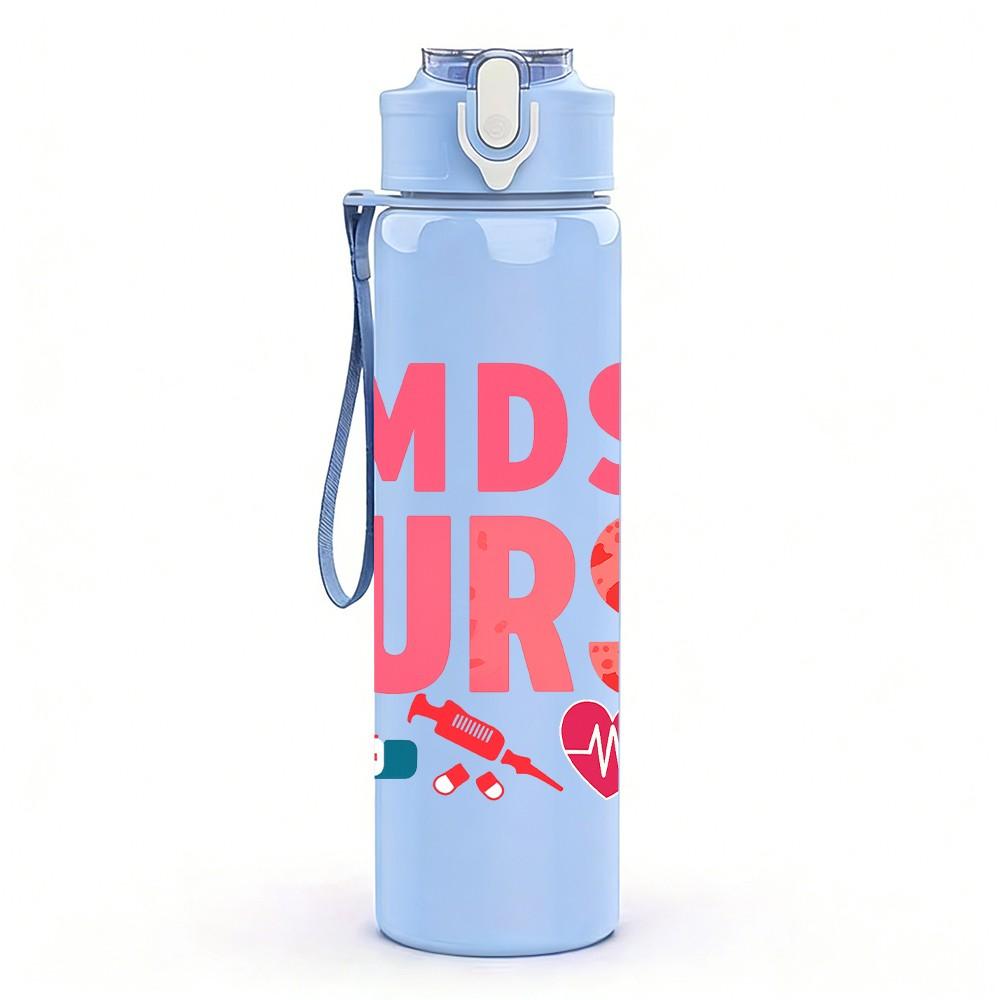 1PC Bold MDS Nurse Red Text 750ml Color Plastic Sports Water Bottle Leakproof Flip Straw Lid Suitable for Sports Office Home Use
