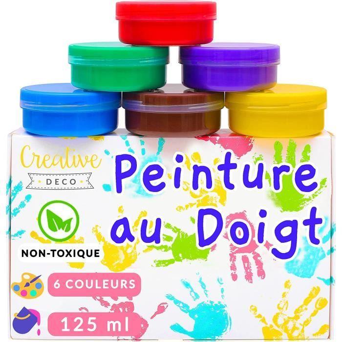 Peinture Au Doigt Enfant - CREATIVE DECO - 6 X 125 Ml - Couleurs Intenses Et Vives - Lavable À L'eau