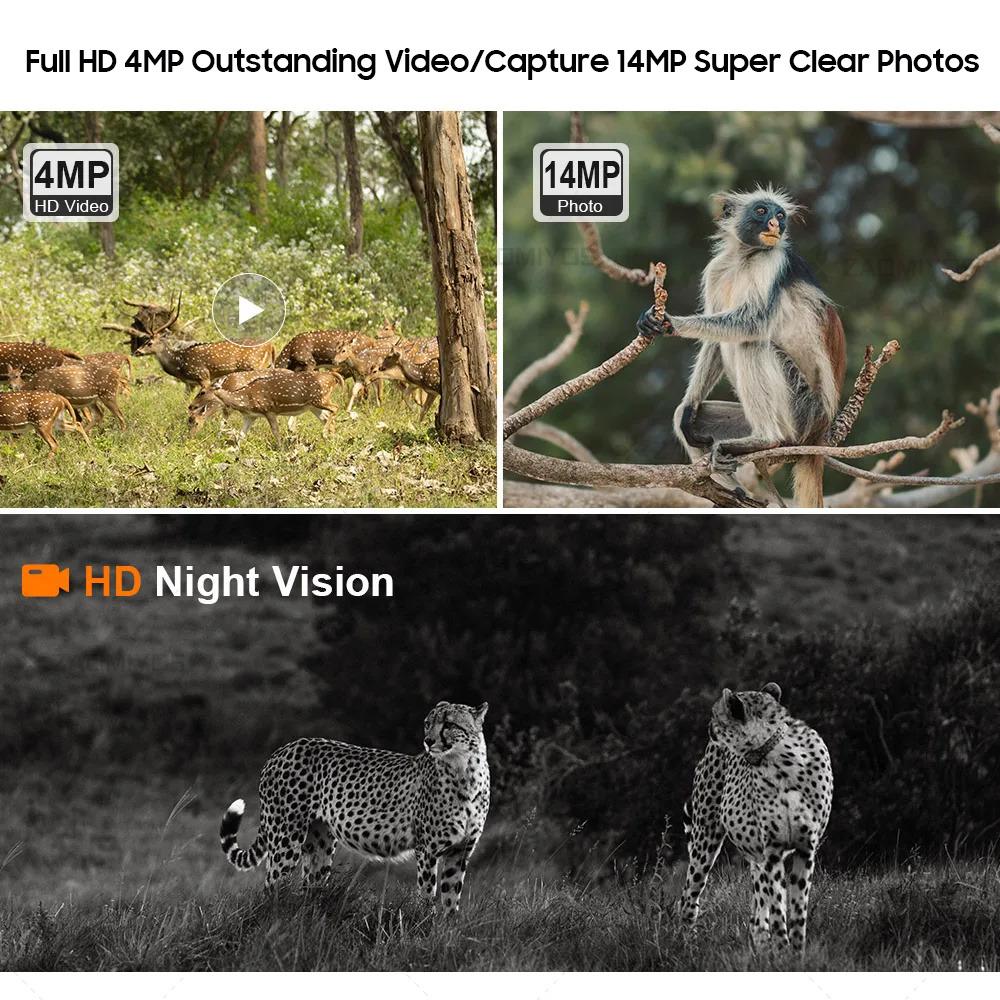 4MP 4G SIM Solar Hunting Trail PIR Motion Detection Large Capacity Battery Outdoor Night Vision Wildlife Camera