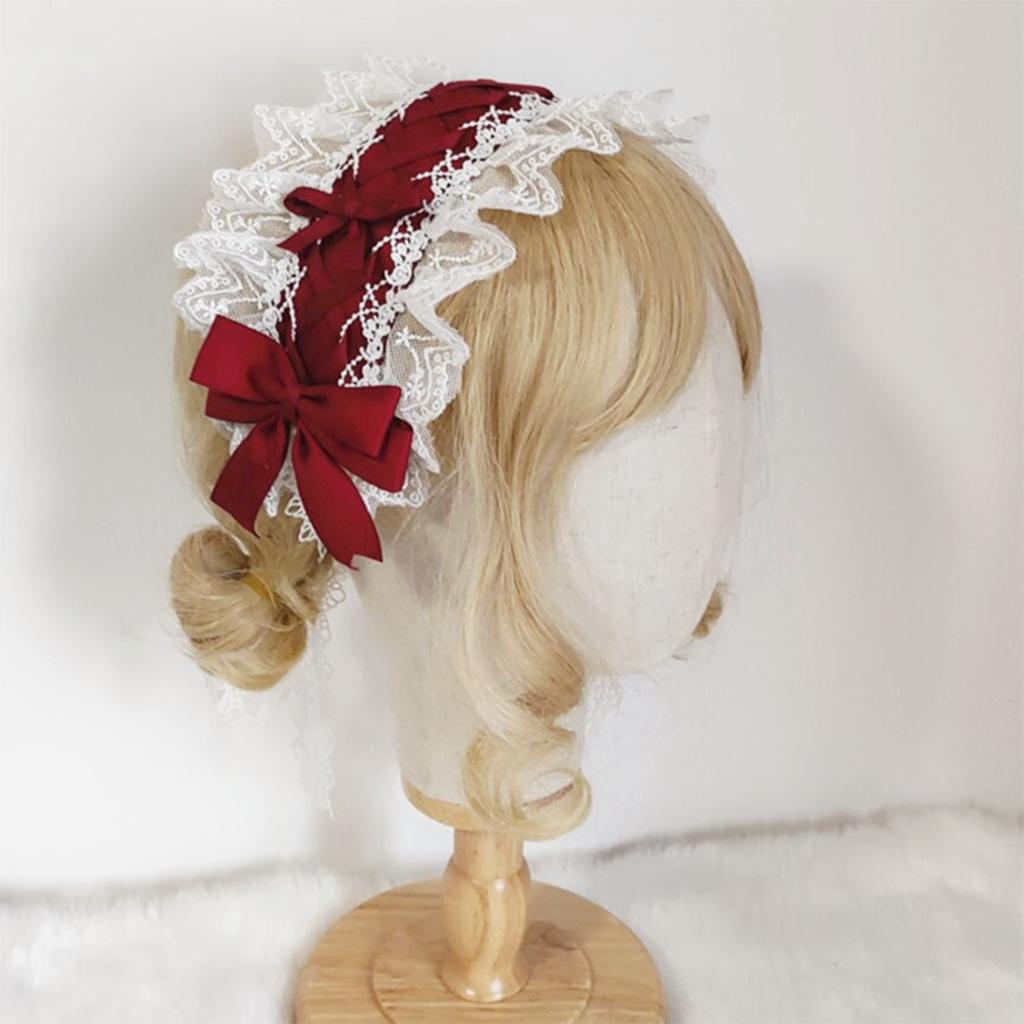 Women Ribbon Bowknot Headband Lace Pleated Edge Kawaii Maid Cosplay Props