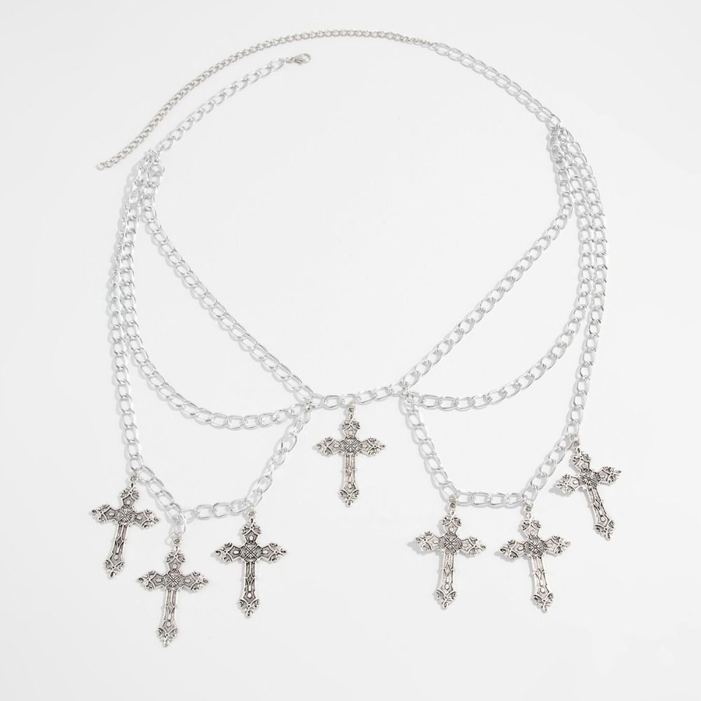 Vintage Hollowing Cross Waist Chain Y2K Multi-layer Body Chain Punk Waist Chain  Street Fashion