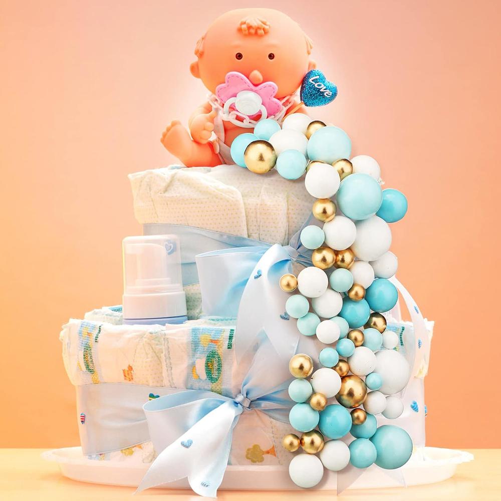 Blaue Kuchenaufsatzkugeln Cupcake-Aufsätze Backdekorationen Weiß Gold DIY Kucheneinsatz-Aufsätze Babyparty Junge Geburtstagsfeier Dekor