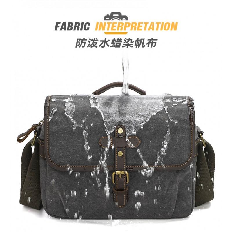Rugged Wax Canvas Camera Messenger Bag DSLR Mirrorless Compact Cameras Men Women Outdoor Travel Vintage Style Shoulder