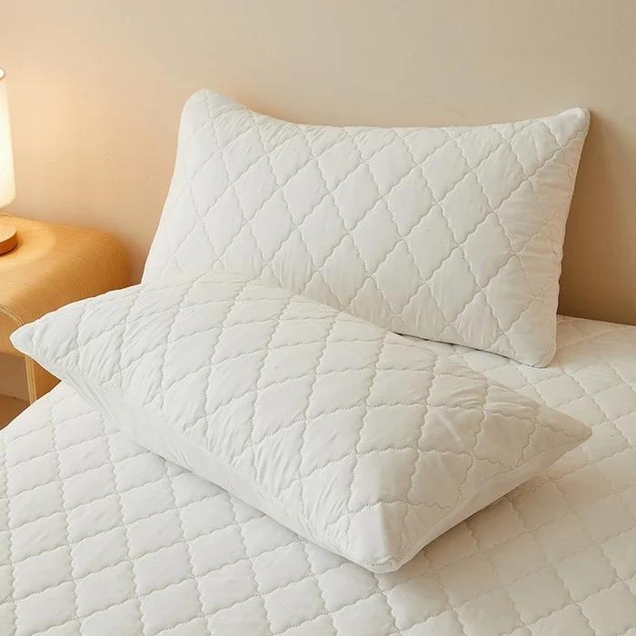 2Pcs Waterproof Quilted Pillowcase Solid Color Pillow Cover Case 48x74cm Pillowsham (No Inner Core)