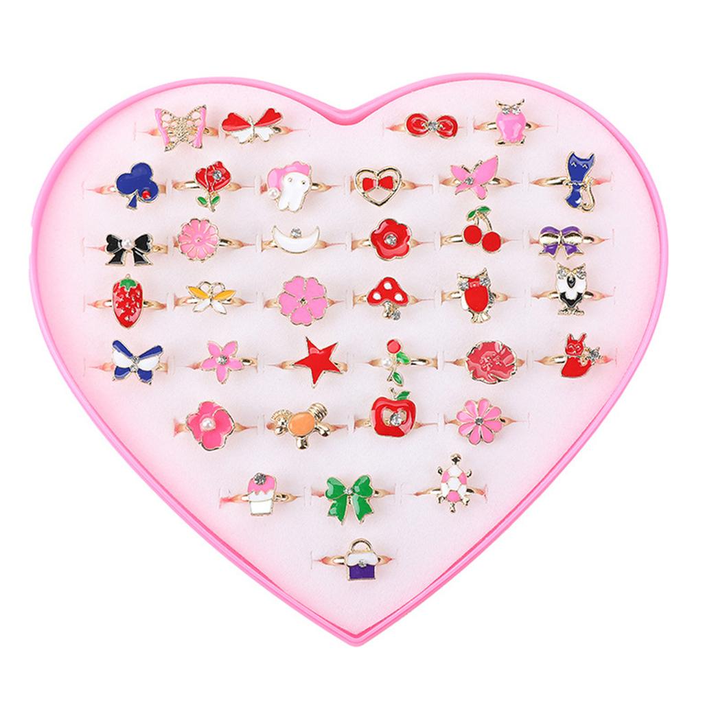 36pcs Adjustable Rings for Children Cartoon Rings Flower Animal Fashion Jewelry Girls Dress Up Rings Party Accessories