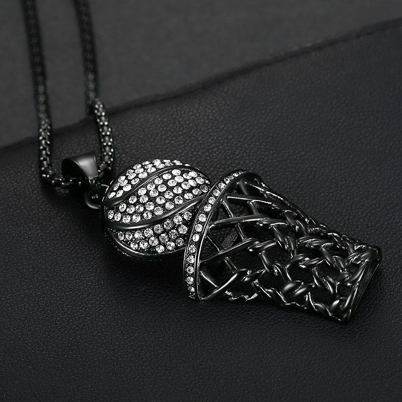 

2026 Jewelry Fashion Trend Inlaid Zircon Men s Exquisite Jewelry Necklace Basketball Mesh Frame Necklace Pendant 60CM