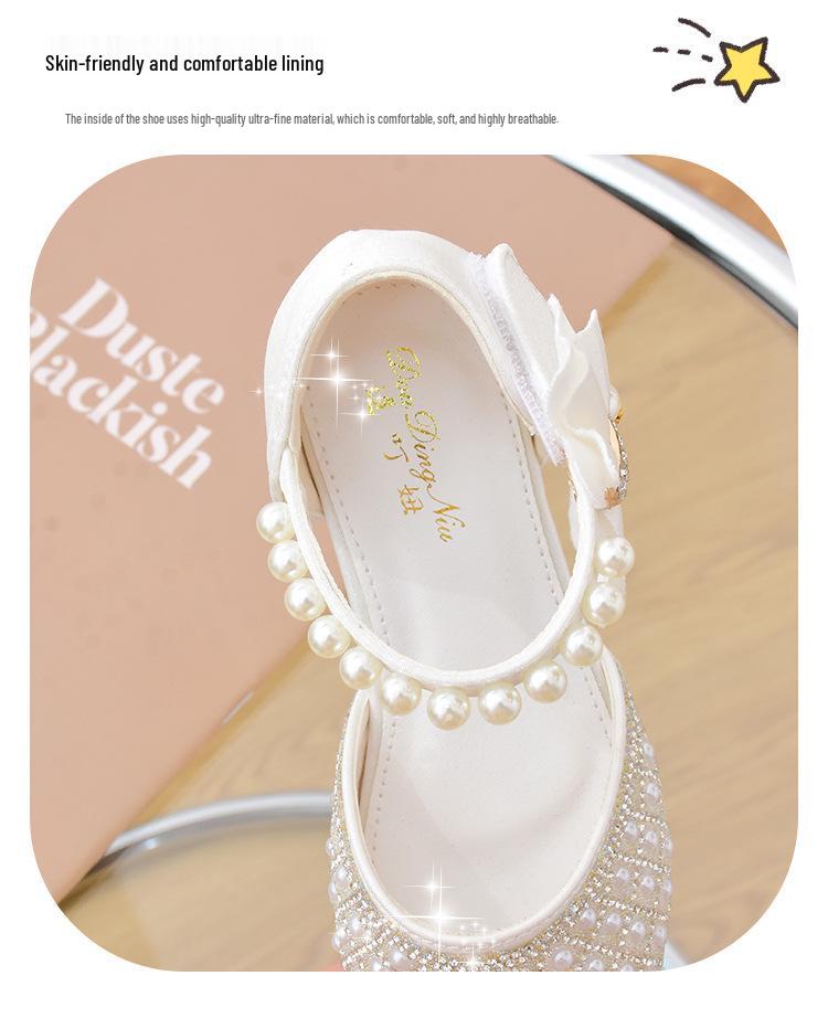 Meisjes Prinses Kristallen Hoge Hakken: Elegante Gesloten Leren Schoenen voor Optredens en Speciale Gelegenheden