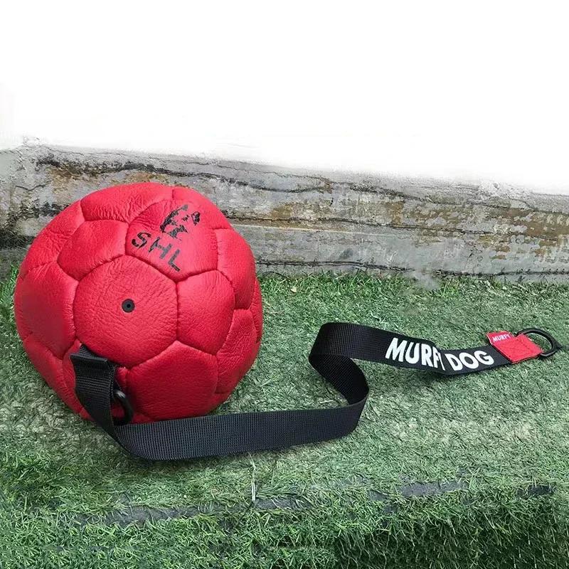 Interactive Throwing Training Game Soccer Ball Bite-proof Pet Dog Ball Toy Cowhide Harmless Teeth for Dog Pet Training Supplies