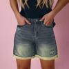Damskie Kolorowe Jeansowe Szorty Stretch Slim Fit z Przetarciami