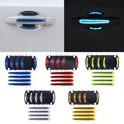 4pcs 3D Car Door Handle Reflective Strips Warning Tape Door Handle Bowl Cover Sticker Reflector Car Styling Exterior Accessories