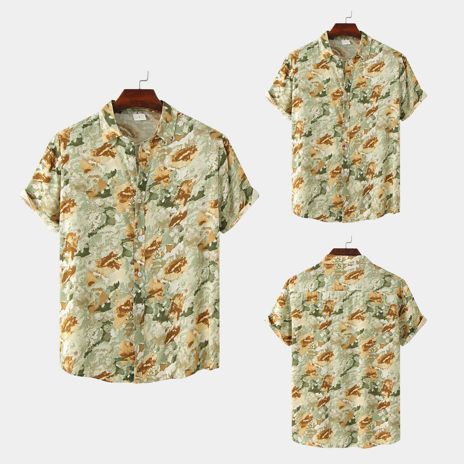 

Чоловіча гавайська сорочка, чоловіча вінтажна сорочка для боулінгу з коротким рукавом, літня пляжна сорочка M бежевий