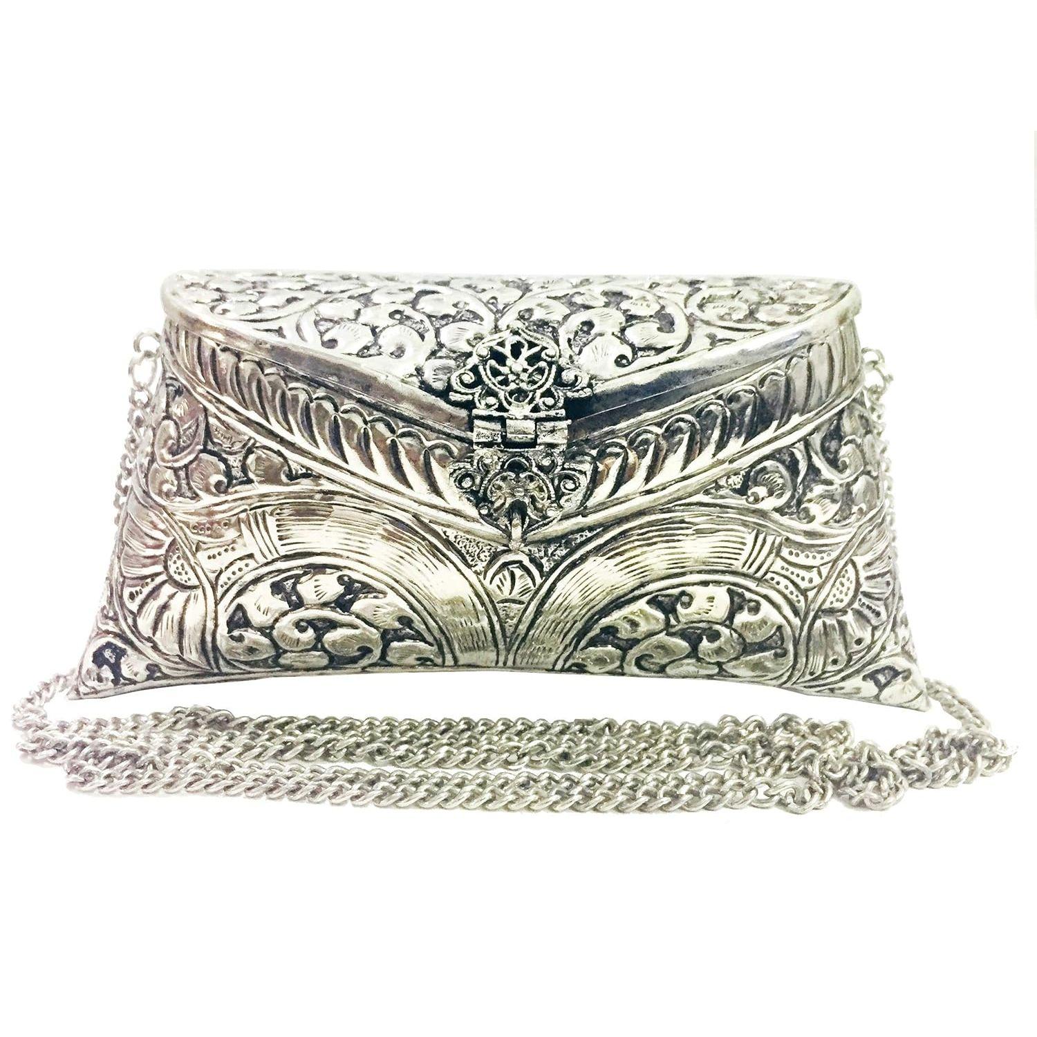 

Индийский винтажный латунный серебряный кошелек античный этнический клатч ручной работы женский металлический клатч сумка для вечеринки