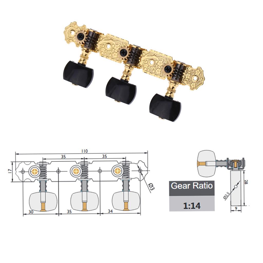 Alice AOS 020B3P 1 Pair Gold Plated 3 Machine Head Classical Guitar String Tuning Keys Pegs