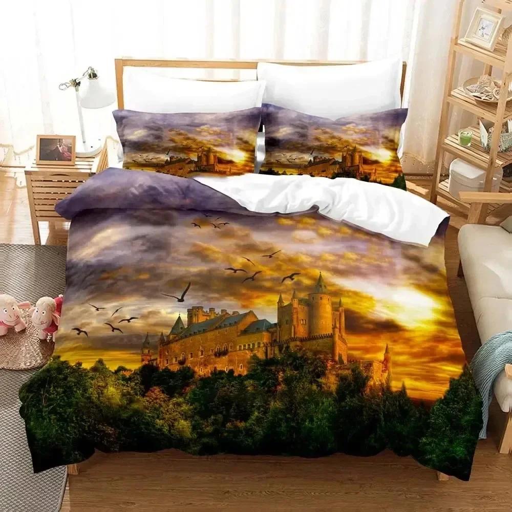 Science Fiction Enchanted Castle Bedding Set Duvet Cover Sheet Printed Bed Set Pillowcase Full Queen King Size Comforter Bedroom