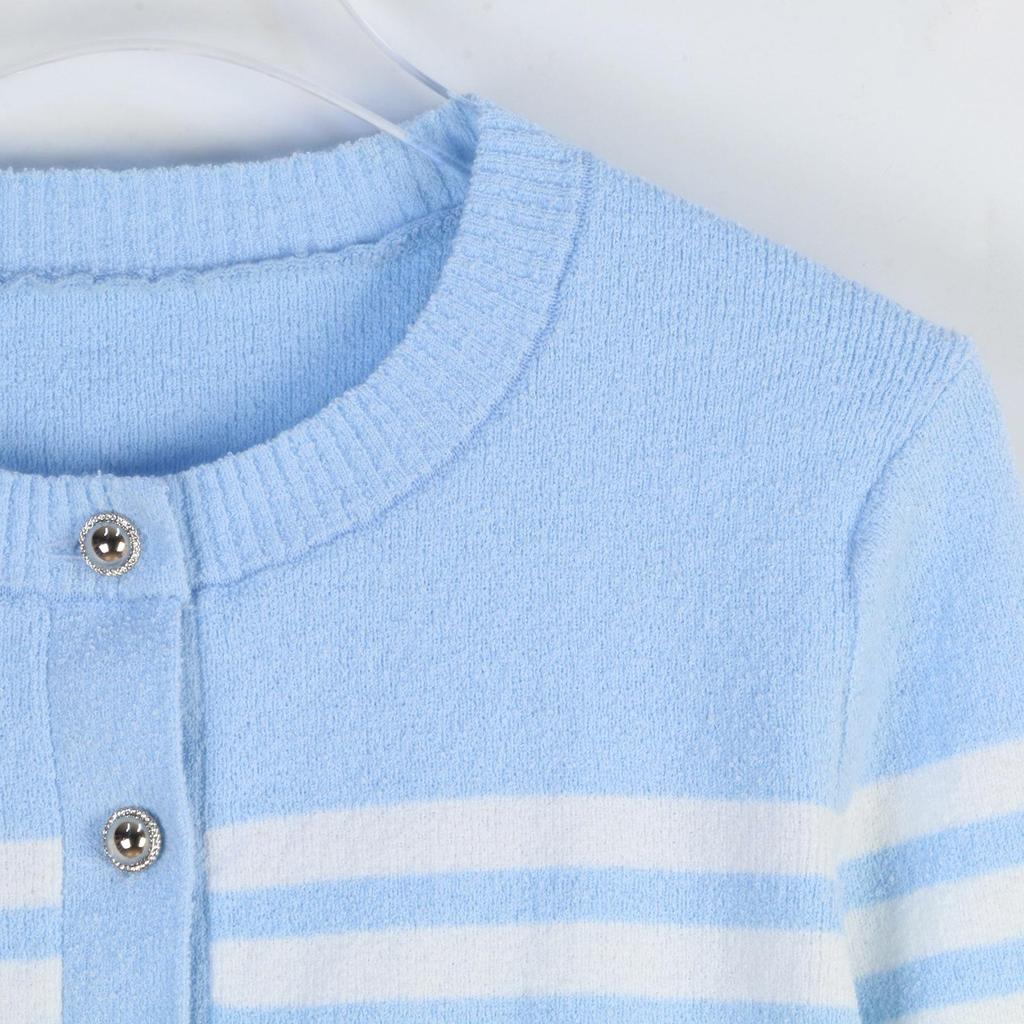 Women's Striped Color Block Slim Fit Knit Cardigan & Camisole Set - Spring/Autumn, Round Neck, Long Sleeve