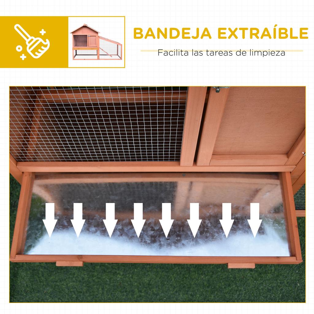 Two-Level Outdoor Rabbit Hutch with Roof, Door, Window, and Removable Tray, 144x64.5x100cm