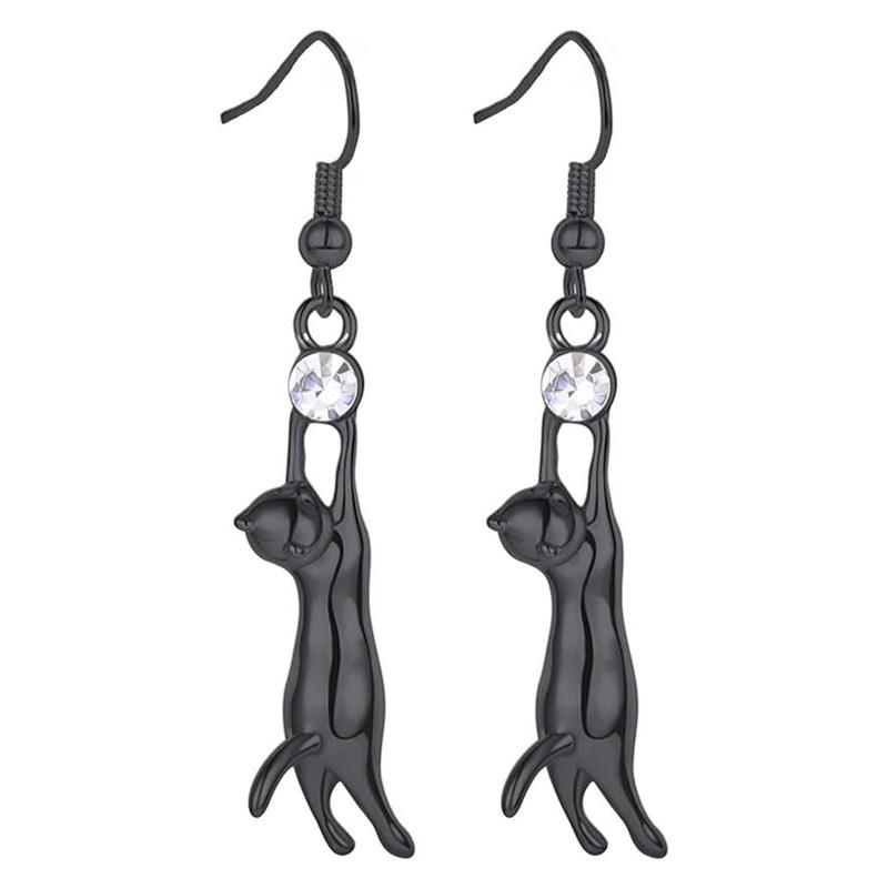Trendy Women Cat Earrings with Round CZ Cute Pet Dangle Earrings Love Gift Creative Animal Accessories Statement Jewelry