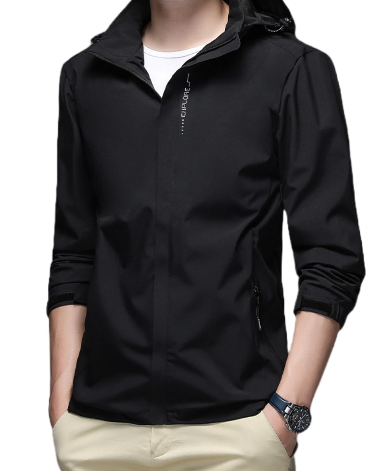 

pangenee Толстовка с капюшоном Mountain с длинным рукавом на молнии для улицы, мотоцикла и осени, мужская приталенная ветровка, парка на молнии, куртка, спортивная, для активного отдыха, чёрный