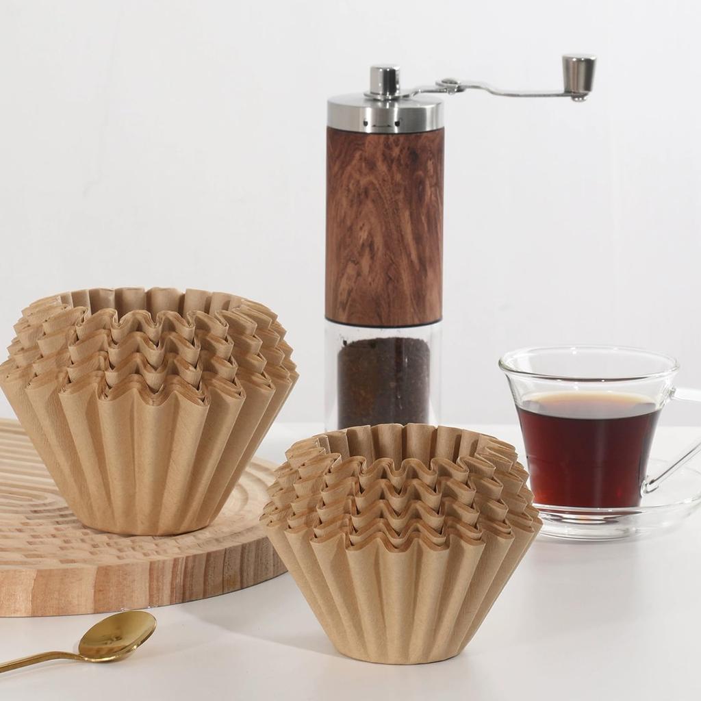 Liroyal Coffee Vertical Filter Paper Wave Brown Filters, (100 sheets), Filter, Unbleached, Wave-Shaped,