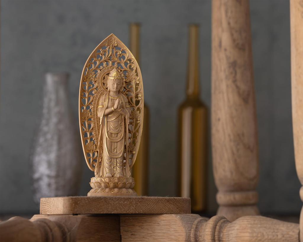 Miniature Kannon Buddhist wood ornament Gasshokannon Buddha, Bodhisattva, 12.5cm (wood boxwood, gold-dust finish) - Seikannon, statue, figure,