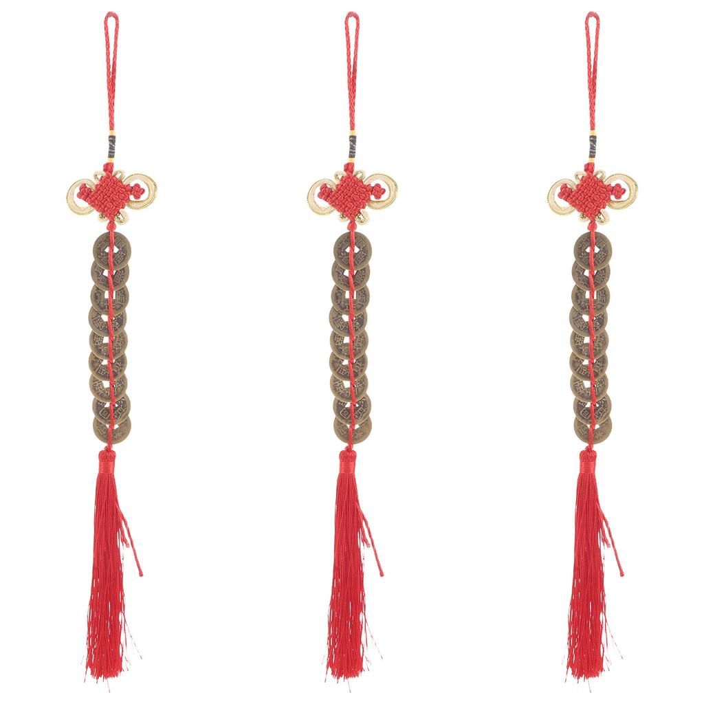 3Pcs Chinese Knot Coin Pendant New Year Lucky Coins Charms Chinese Knot Tassel Hanging Pendant for Health Wealth Success Lucky