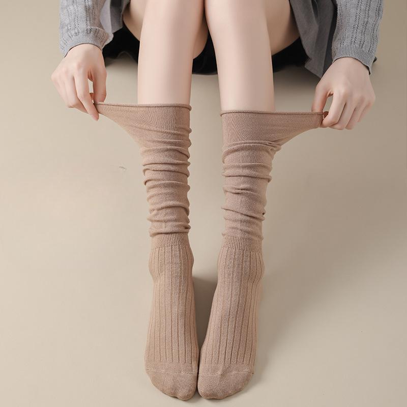 Breathable Pile Socks, Spring and Summer Thin Cotton Knee-length Socks, Mid-calf Socks, Long Women's Socks, Solid-colored High Socks, Women's Socks