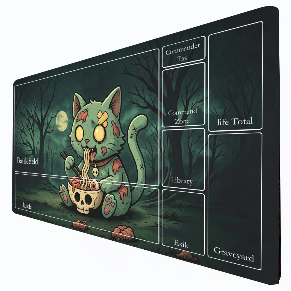 Zombie Cat Skull Noodles MTG Playmat 600X350MM Magic The Gathering Zone  Desk Mat Non-Slip Rubber Mpusepad Trading Card Game Pad