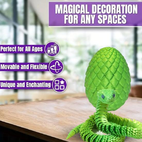 1 zestaw 3D drukowanych figurek jajek węża ruchome stawy figurka skorupki jajka węża zabawka fidget jajko węża z ruchomym wężem wewnątrz dekoracja pulpitu