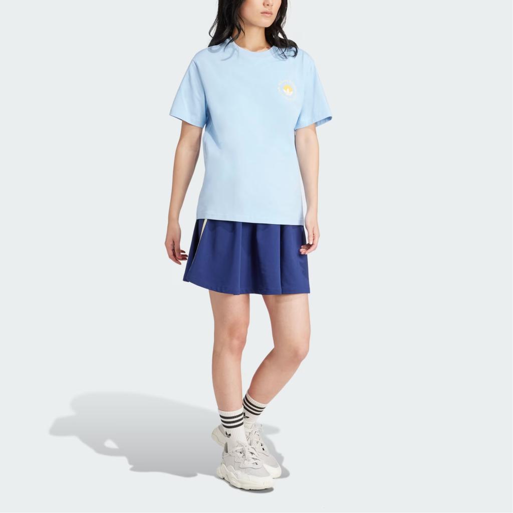 Adidas Originals Letter Print Vintage Soft Crew Neck Short Sleeve T-Shirt Women T-Shirts Sky-Blue IT9831