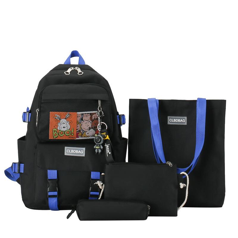 Canvas middle school student schoolbag Korean version fashion Harajuku casual backpack large capacity cartoon print set backpack