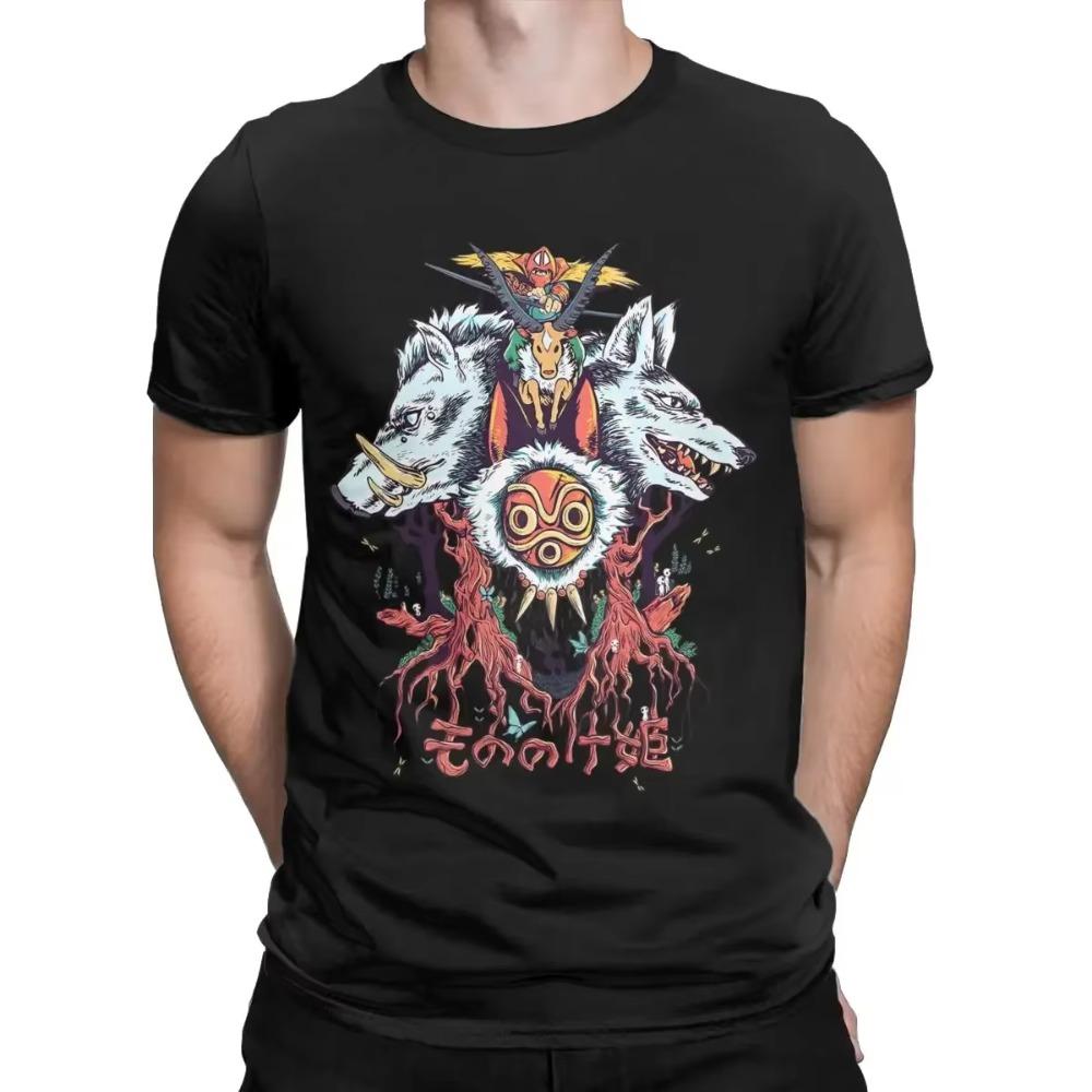 Mononokes Princess Men's T Shirt Japan Anime Cartoon Awesome Tees Short Sleeve O Neck T-Shirt 100% Cotton Summer Merchandise