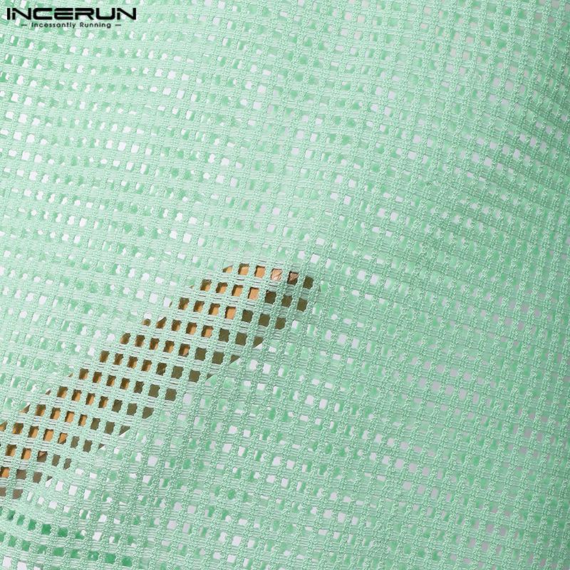 INCERUN Męskie Koszulki z Krótkim Rękawem z Siateczki Przezroczyste Puste Plażowe Top