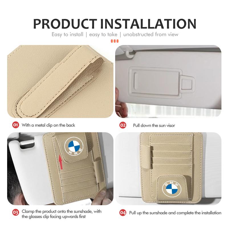 For BMW Car Sun Visor Storage Bag Sunglasses Organizer Holder Card Clip G30 G20 M3 M5 E91 E92 E93 E36 E70 X3 X4 X5 X1 E39 F30