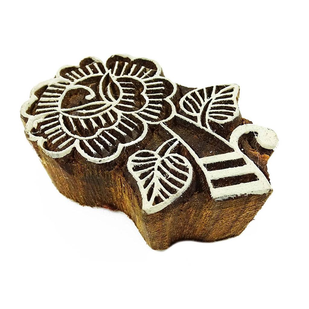 Wooden Printing Block Floral Design Textile Hand Carved Printer Stamp