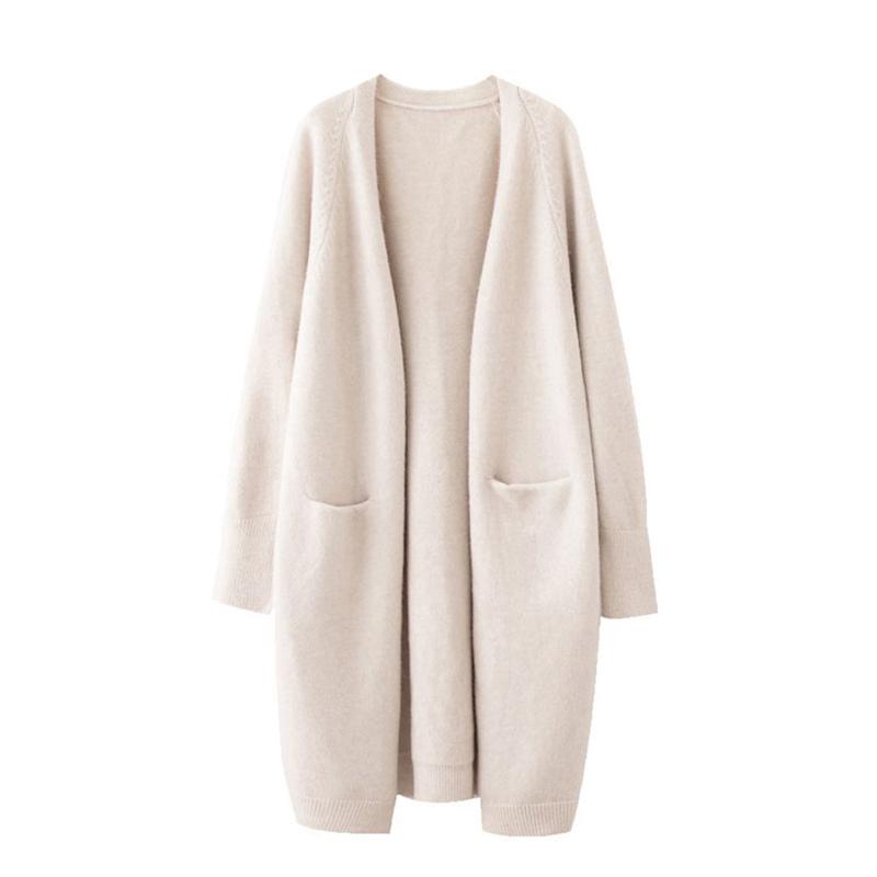 

Женский однотонный свободный толстый теплый свитер, кардиган с карманами, женское весенне-осеннее вязаное пальто с v-образным вырезом, женские повседневные топы