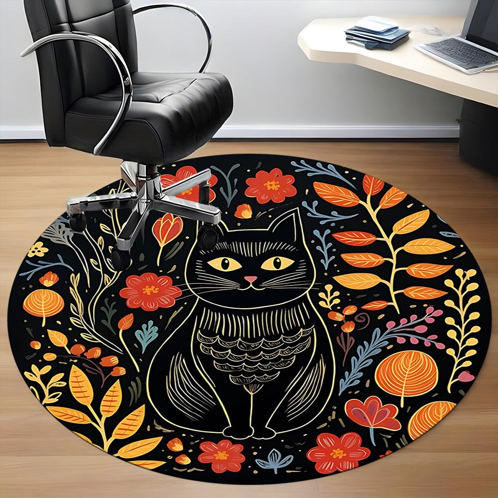 1pc Cat Flowers Office Round Area Rug, Under Office Chairs Bedroom Living Room Home Decor, Room Deco