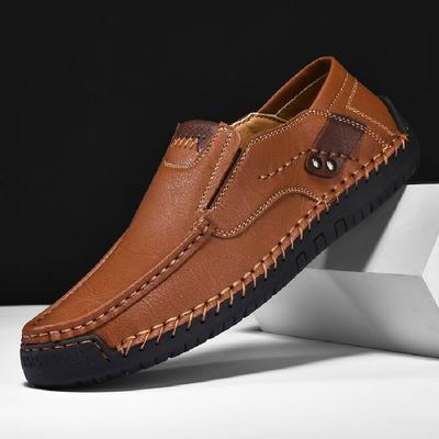 Men's Shoes Outdoor Casual Shoes One-pedal Flat-soled Handmade Leather Shoes Spring Low-top Large-size Loafer Cowhide Surface