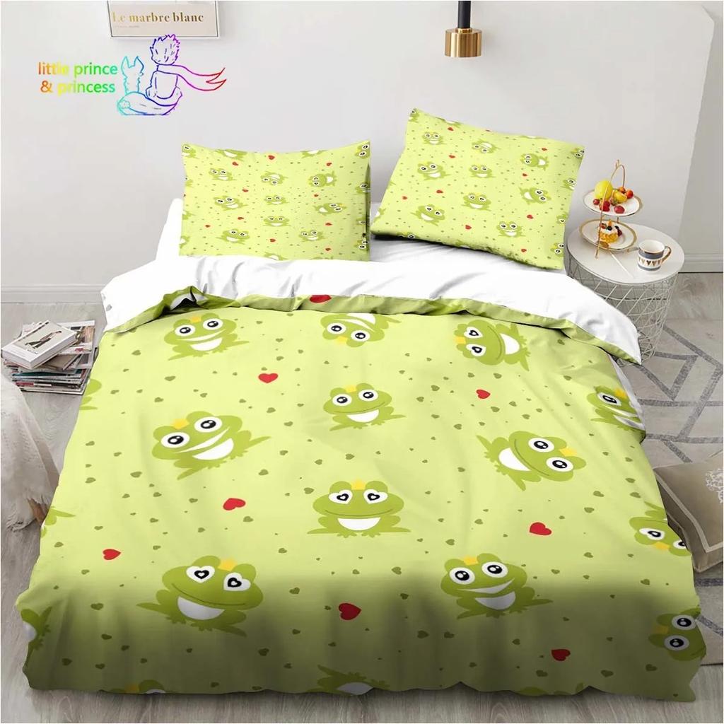 Kawaii Cute Cartoon Frog Comfortable Duvet Quilt Cover Pillowcase Bedding Set Children Bedroom Decoration Home Textile