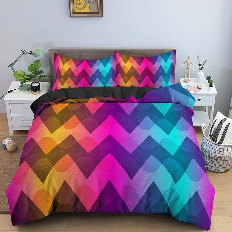 Geometriskt påslakanset Retro Morden Färg Neon King Queen Överkast örngott 2/3 st Psykedeliskt Polyester Sängklädesset