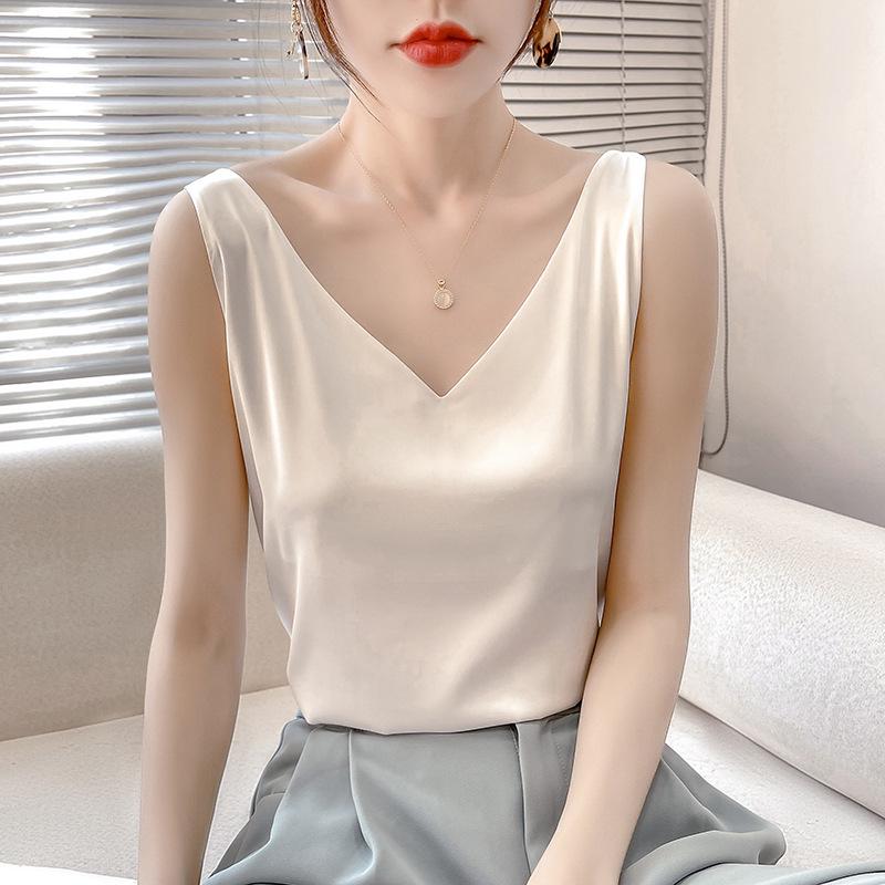 Women's Summer Silk Camisole, Satin V-Neck Top, Unique Base Layer.