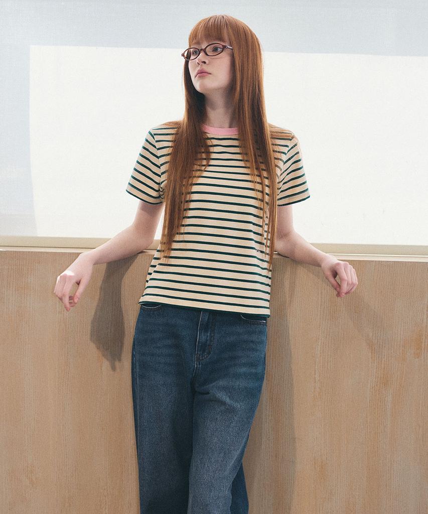 GENERALIDEA Color Block Stripe Short Sleeve T-Shirt [Ecru] / Gf2Lts522