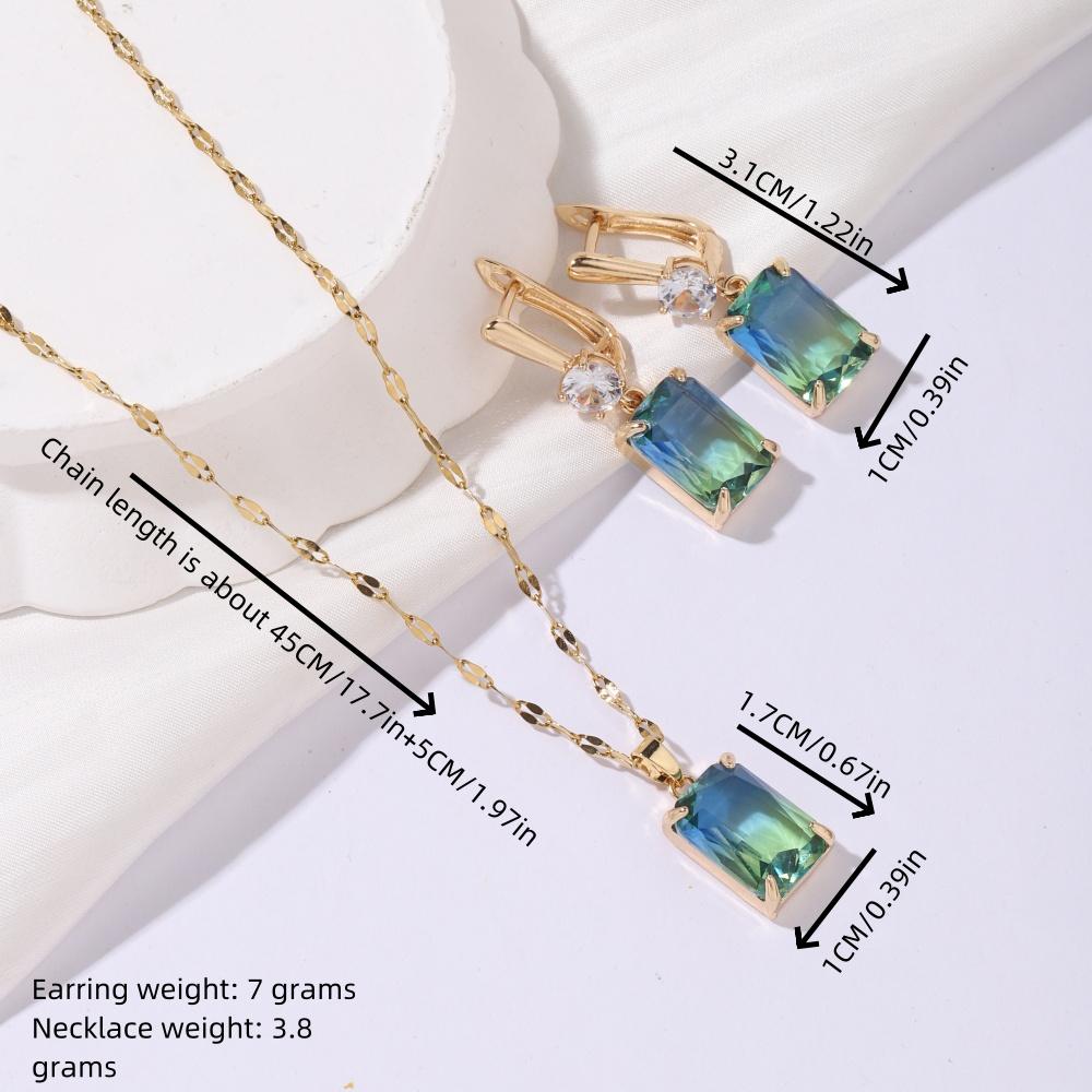 3 Piece Set Fashion Square Imitation Tourmaline Dangle Earrings Jewelry Sets For Women Party Pendant Necklace Accessories