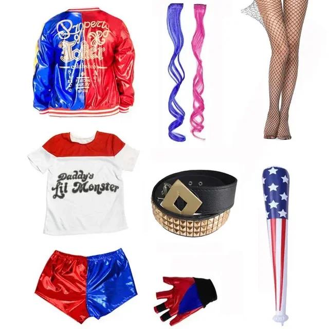 Girls Harley Squad Monster Shirt Quinn Costume Printed Jacket Shirt Pants Gloves Suicide Quinn Cosplay Halloween Costume