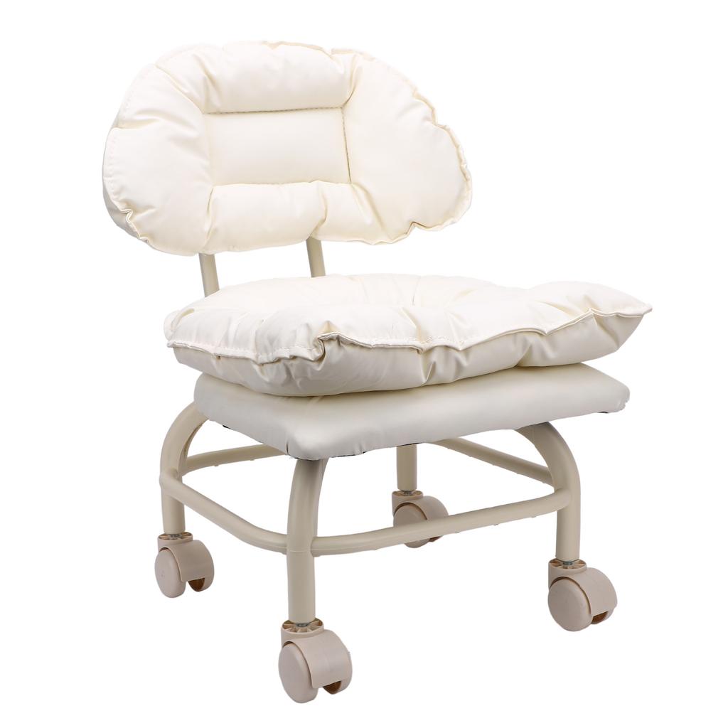 Low Rolling Stool with Back Water Proof PU 360 Degree Rotating Soft Padding Short Rolling Stool