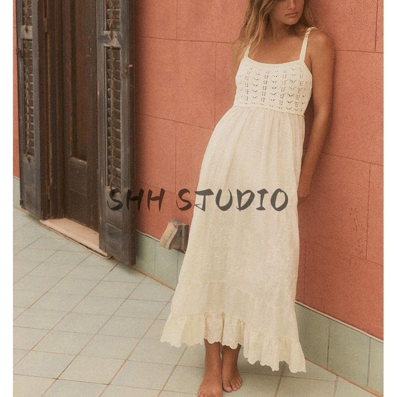 Summer New Product Women's Clothes Bowknot Decoration Patchwork Fashionable Knitted Sling Midi Skirt Dress 6236010