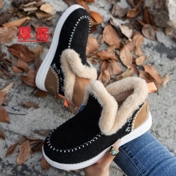 Flat bottom color matching short tube high top 43 large size women's boots new foreign trade snow boots women's warm and velvet Martin boots