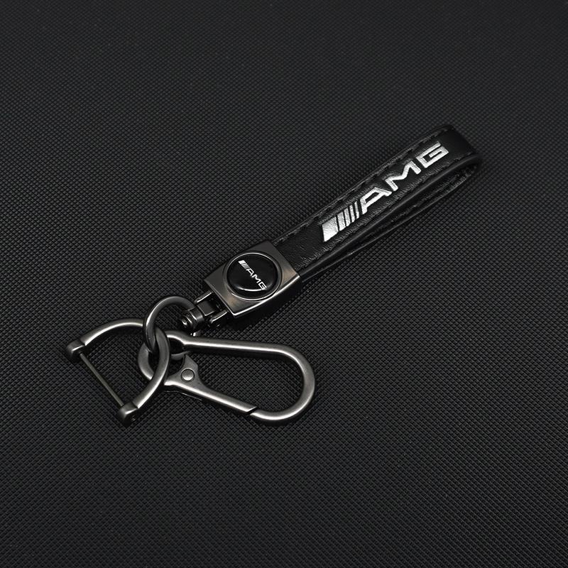 Auto Carbon Leather AMG Logo Keyring Luxury Car Keychain For Mercedes Benz W203 W204 W205 W176 W166 W212 213 CLS GLK ML A Class QY1