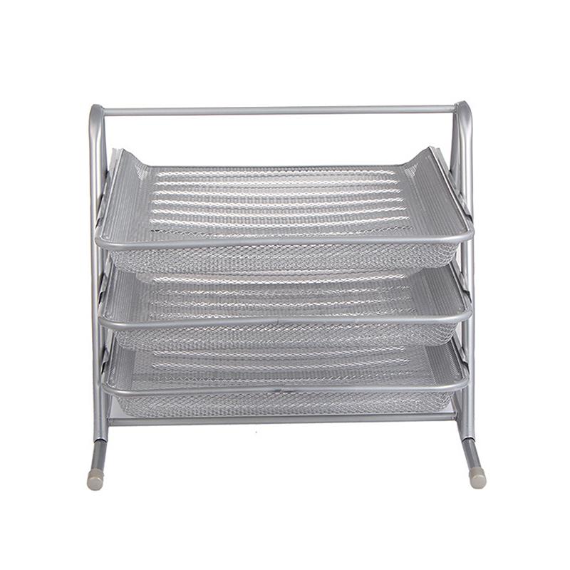 

Трехъярусный органайзер для лотков для документов, офисные принадлежности, настольная металлическая стойка для хранения, сетчатая многофункциональная подставка для файлов серебряный