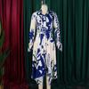 Women's Summer Fashion Print Dress with Turn-Down Collar and Long Sleeves